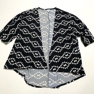 LuLaRoe women’s size Large black & white Aztec design open front cardigan 390B7